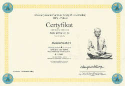 Certyfikat ukończenia kursu Mistrza DANGA Universal Energy stopnia 4. w 2002 roku